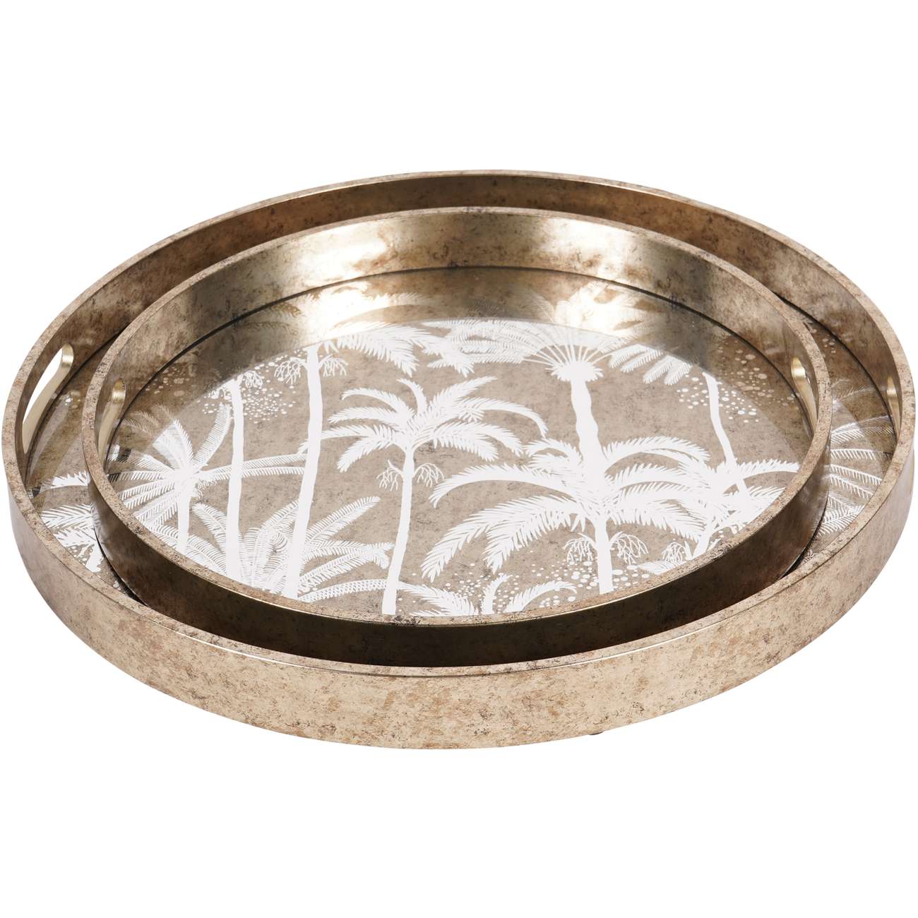 Set of 2 Gold Palm Tree Trays